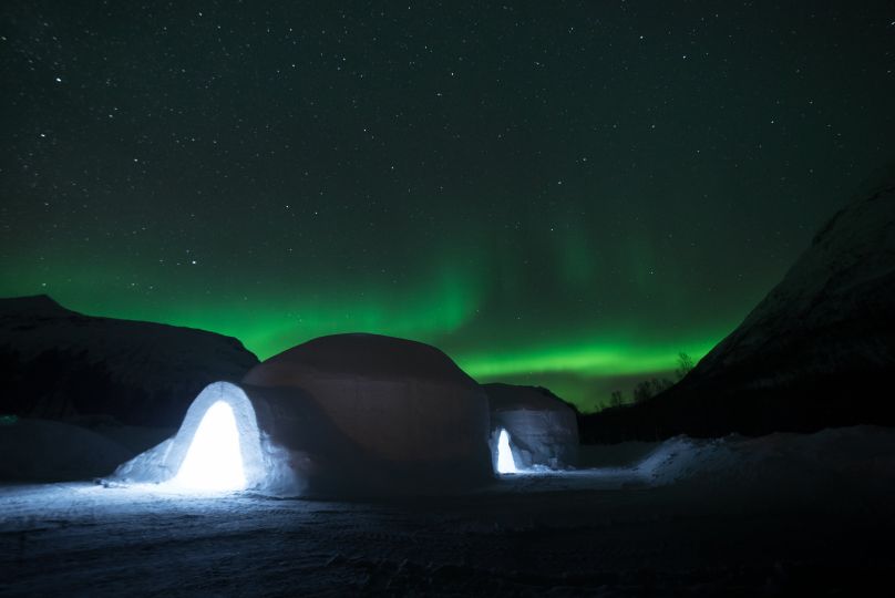 Northern lights over Ice domes