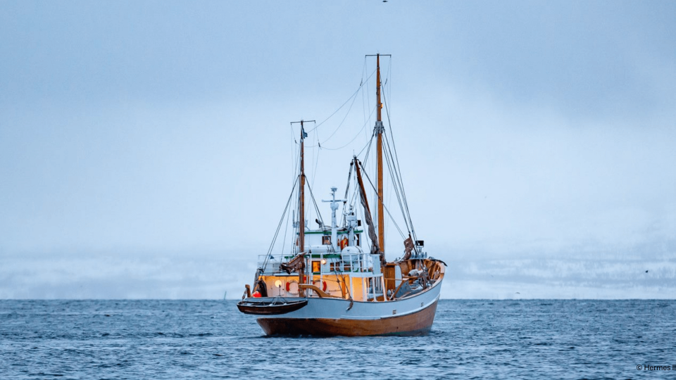 Hermes two boat sailing around islands.