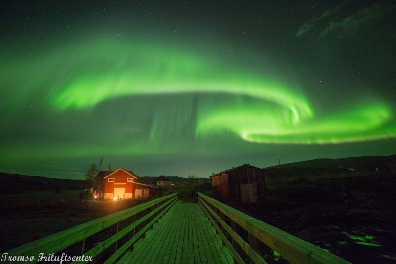 Northern lights over houses